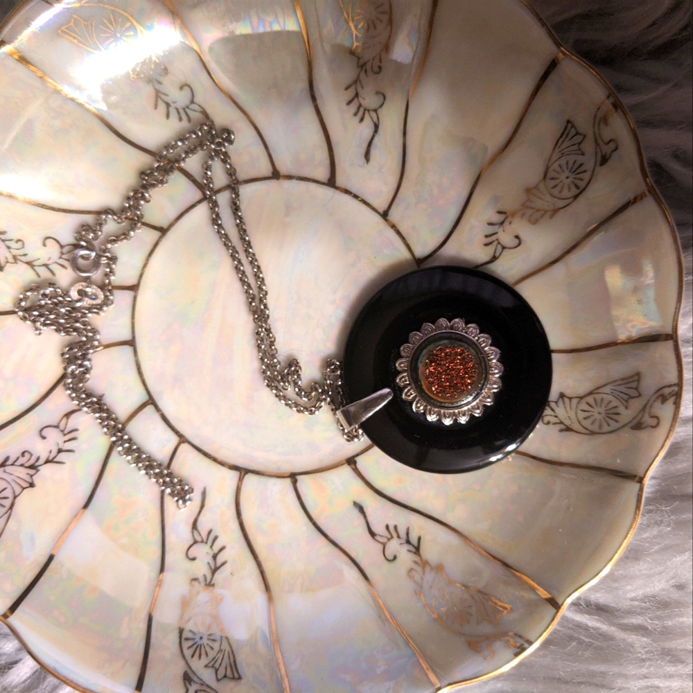 Pink druzy necklace 925 silver